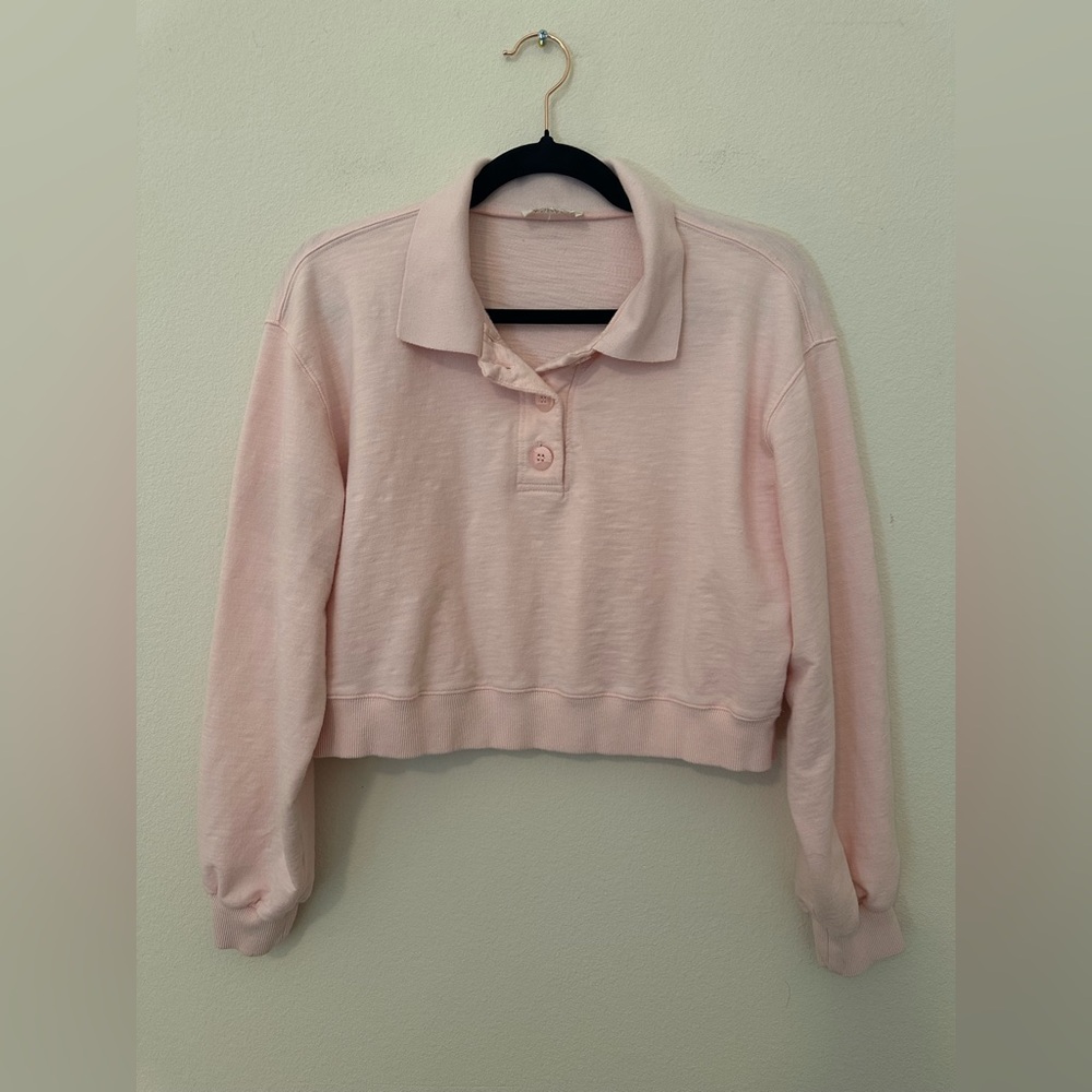 L*Space Baby Pink Living is Easy Cropped Long Sleeve Pullover Sz S Minimalist
